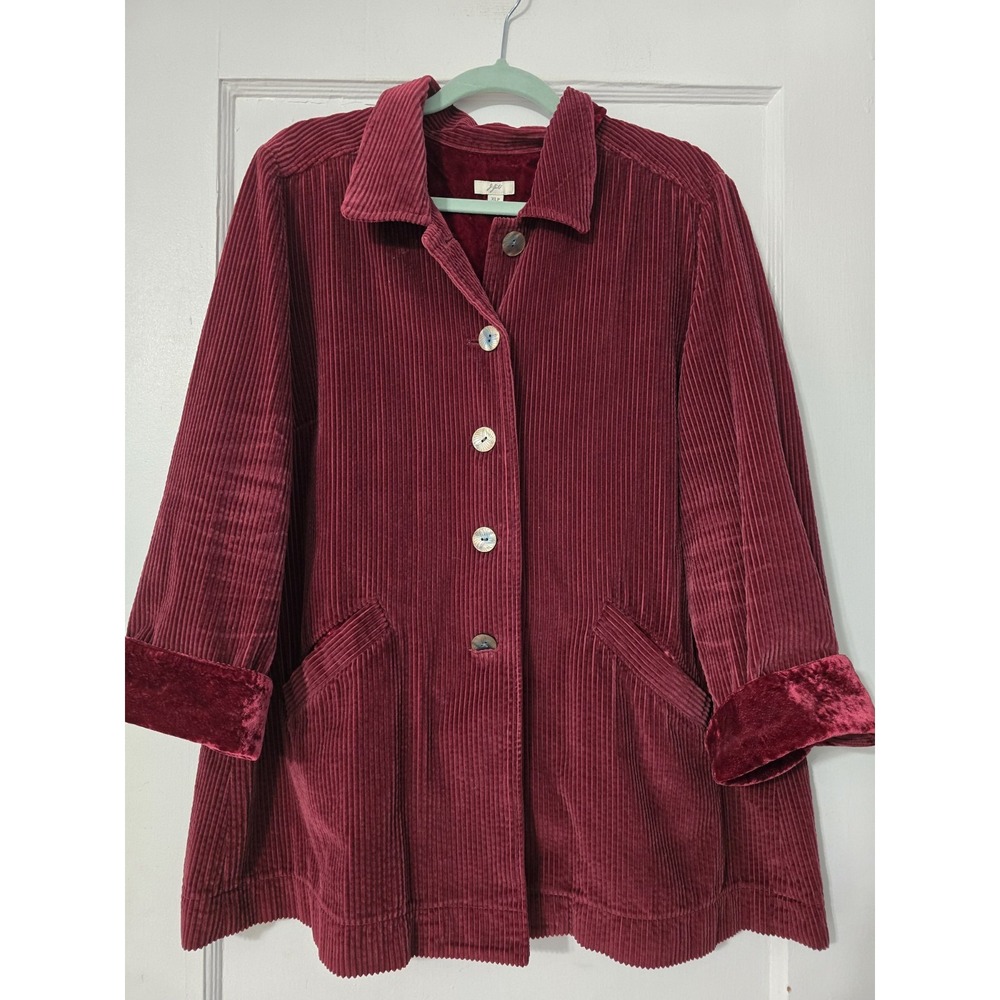 J Jill Jacket Womens XL Petite Corduroy Velvet Trim Button Front Pockets Coat